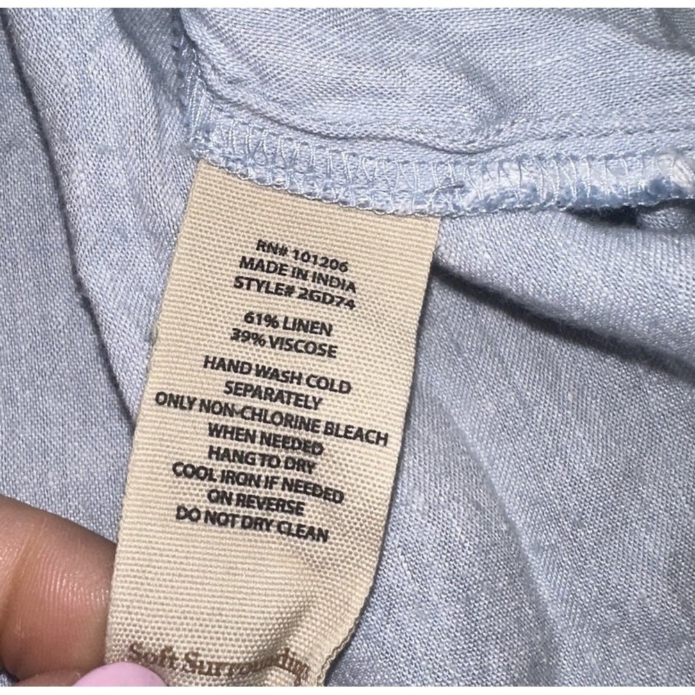 Soft Surroundings Blue Pintuck Raisa Linen Blend Top Bell Sleeve Beach Women's M - Picture 8 of 10